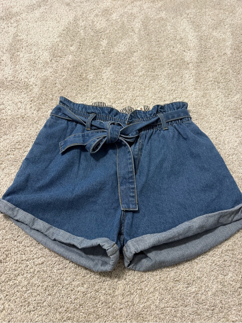 Denim Paperbag Waist Shorts with Tie Belt